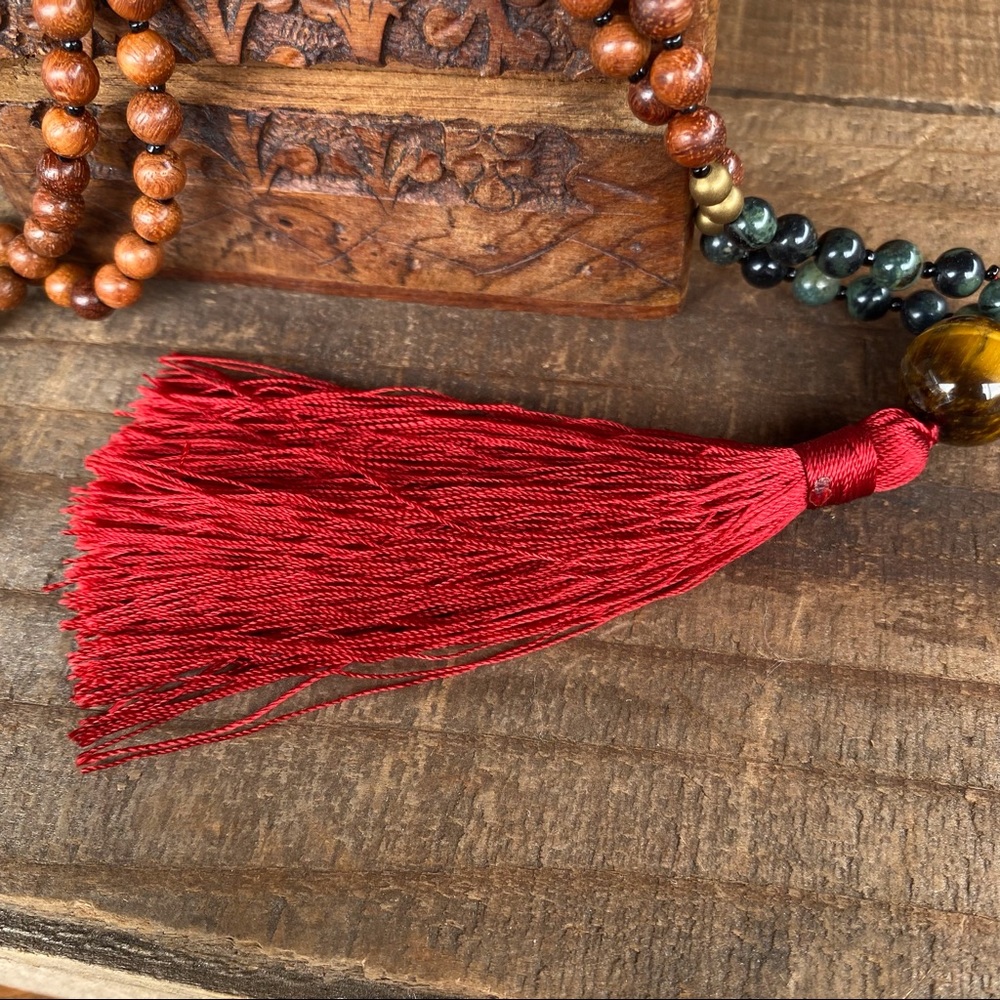 โจGREEN JASPER/ROSEWOOD/TIGER EYE MALA NECKLACE - Picture 6 of 16
